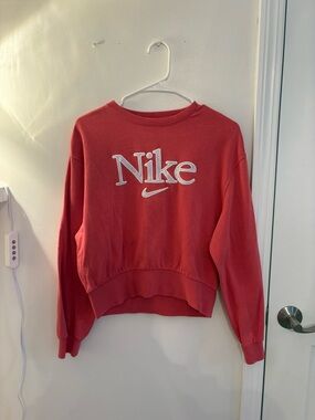 Nike Women’s Coral-Red Cropped Crew Sweatshirt